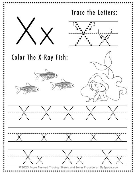 Free Letter X Tracing Worksheet (Printable) Mermaid Themed - Sly Spoon