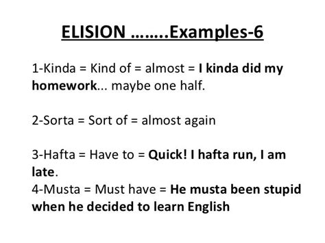 Elision - Dropping a sound or syllable in a word. | Learn english, Beautiful words in english ...