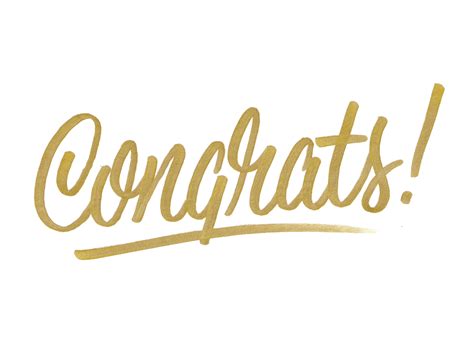 the word congrats written in gold ink on a white background with an inscription below it