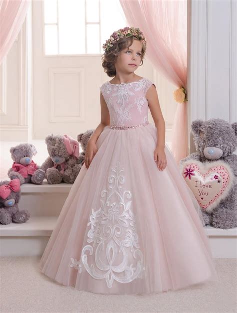 Blush Pink Lace Tulle Flower Girl Dress - Wedding Party Holiday ...