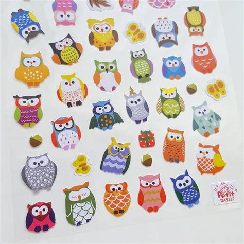 Cute Owl Character Stickers Multi Colour Owl Stickers Cute | Etsy