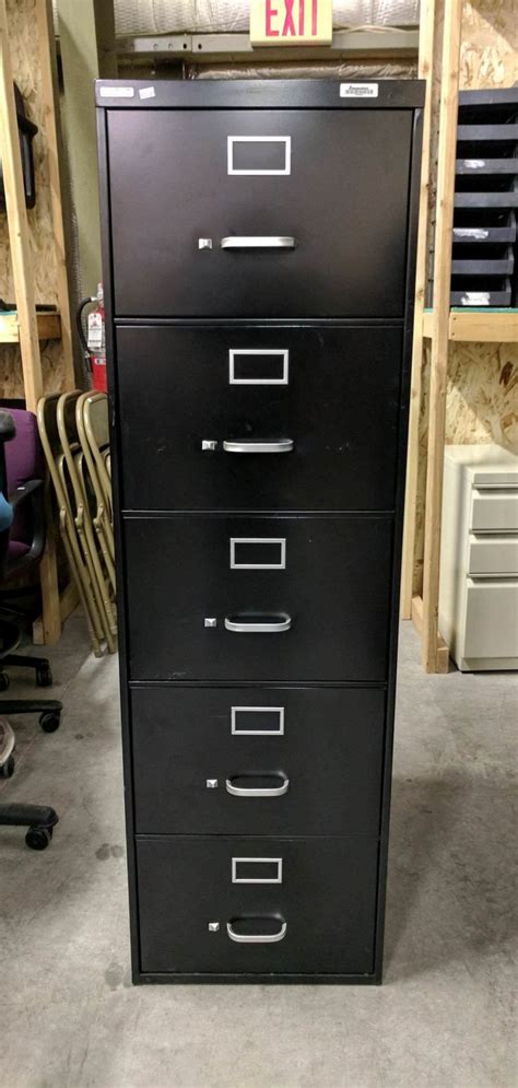 Black Black Steelcase 5 Drawer Vertical Legal File Cabinet by Steelcase