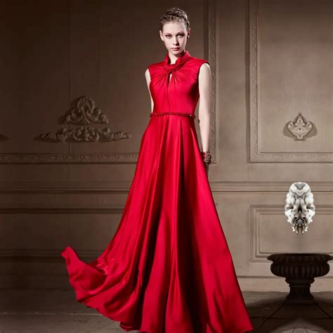 Aliexpress.com : Buy Coniefox 81992 Pure Silk Graduation Gowns High Neck Satin Beaded Girls Red ...