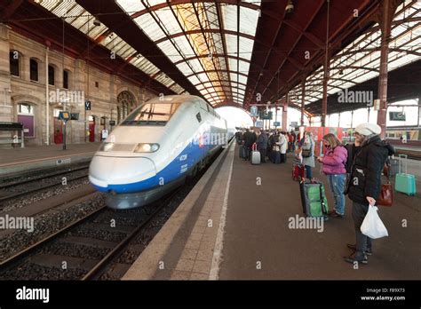 A french SNCF train entering Strasbourg railway station ( Gare de Stock ...