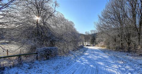 Image England Yorkshire Winter Nature Snow Roads Fence Trees