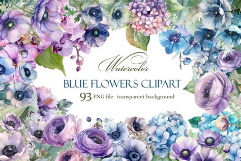 Blue flower. Watercolor clipart collection