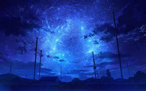 Anime Landscape, Blue Sky, Clouds, Scenery, Starry Night for MacBook ...