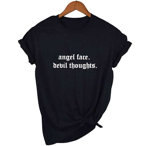 Angel Face Devil Thoughts Grunge Aesthetic Tee - Grunge Clothing Store