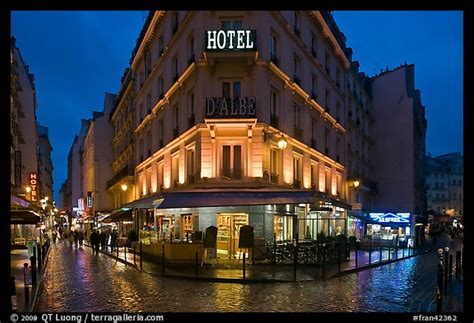 Picture/Photo: Hotel and pedestrian streets at night. Quartier Latin, Paris, France