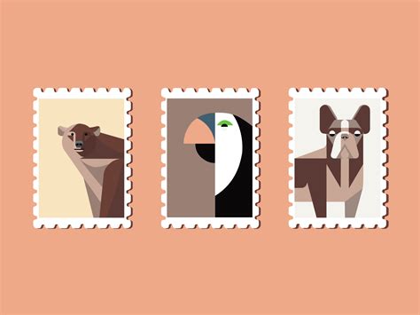 Postage stamps with animals by Юля Головкова on Dribbble