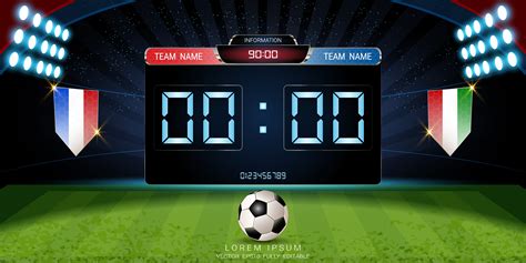 Digital timing scoreboard, Football match with the flag, Strategy broadcast graphic template ...