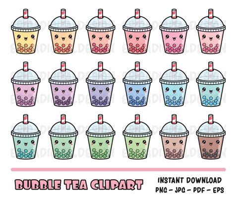 Bubble Tea Kawaii Clipart Set Cute Bubble Tea Clip Art Boba - Etsy Finland