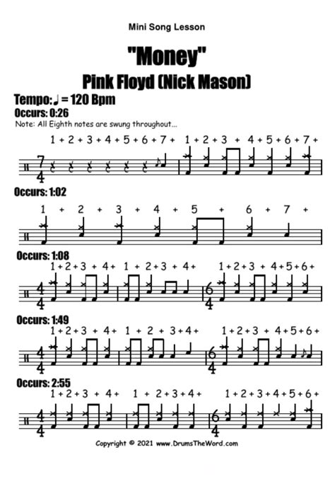 “Money” (Pink Floyd) MINI-SONG LESSON – Free Video Drum Lesson & Sheet ...