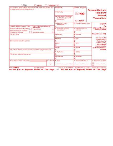 1099 K Form - 2020- Blank Sample to Fill out Online in PDF