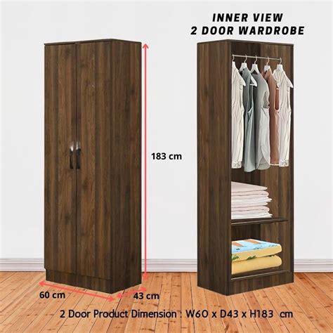 Wooden Wardrobe 2 Door Rak Baju Kayu 2 Pintu Almari Baju Cupboard Cabinet Closet Bedroom Storage ...