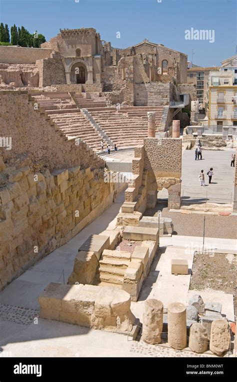 The Roman Theatre of Carthago Nova and Cathedral ruins of Cartagena in ...