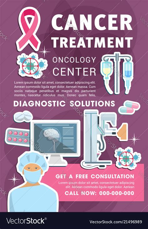 Oncology medicine poster with cancer chemotherapy Vector Image