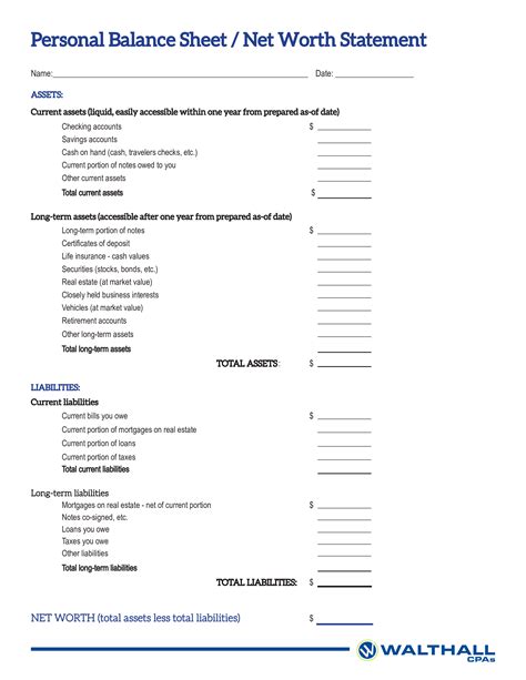 Printable Personal Net Worth Statement Template - Printable Word Searches