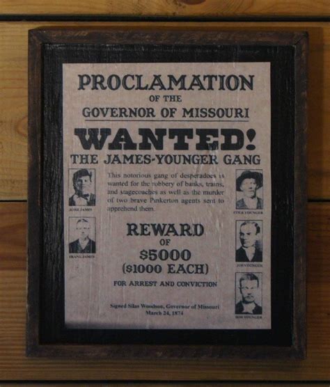 Amazon.com: Vintage Wanted Poster of the James-Younger Gang - Wooden ...