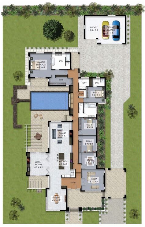 Rear Garage House Plans | Pool house plans, Luxury house plans, Narrow ...