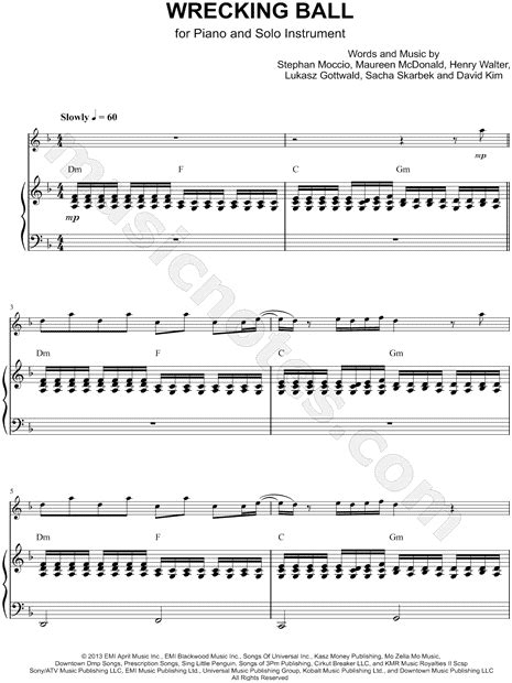 MILEY CYRUS WRECKING BALL PIANO SHEET MUSIC – itakoli5re