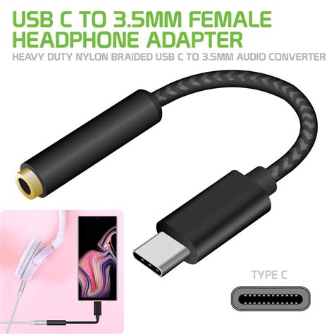 USB C to 3.5mm Female Headphone Adapter, Heavy Duty Nylon Braided USB C to 3.5mm Audio Converter ...