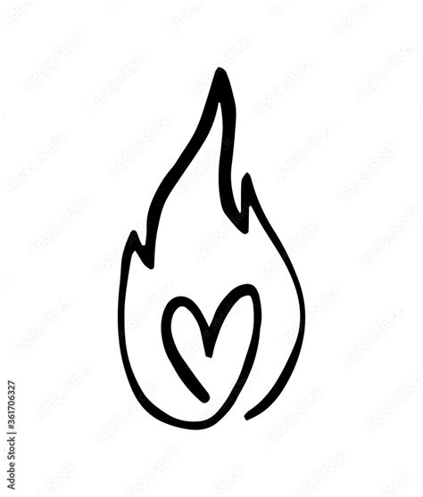 Vecteur Stock Line fire heart and flame. Graphic element vector. Sketch fire heart, in love ...
