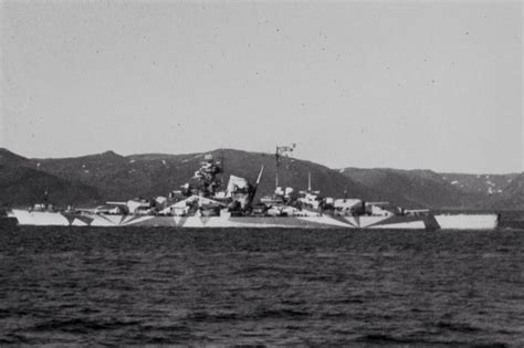 German Bismarck-class battleship Tirpitz (?) in camouflage pattern ...