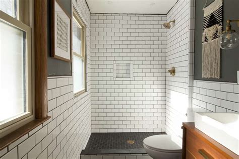 Our Modern Subway Tile Bathroom - Bright Green Door