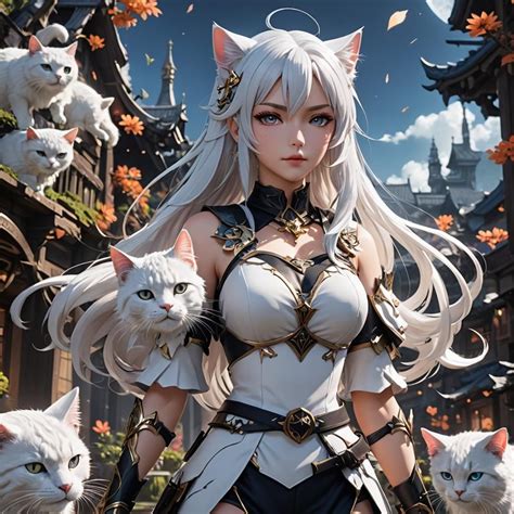 White haired anime cat girl, flat-chested. - AI Generated Artwork - NightCafe Creator