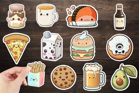 Cute Food Stickers, Food Kawaii Stickers Set PNG