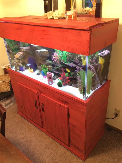 Plywood 75 gallon fish tank stand painted red and distressed. | Fish tank stand, Tank stand ...