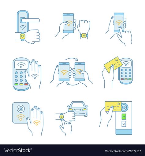 Nfc technology color icons set Royalty Free Vector Image