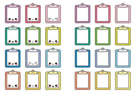 a set of colorful clipboards with different shapes and sizes