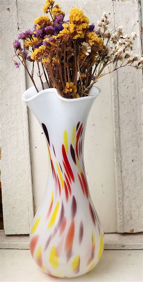 Vintage Vase Murano/crystal Glass/white Large Vase Colorful - Etsy