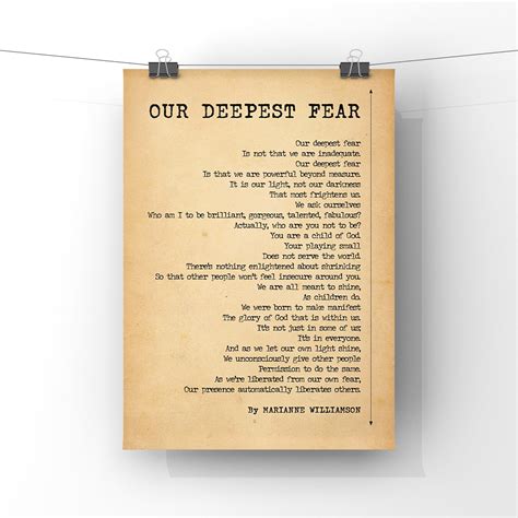 Marianne Williamson Poetry : Poetry Quote Printable Our Deepest Fear Inspirational Wall Art ...