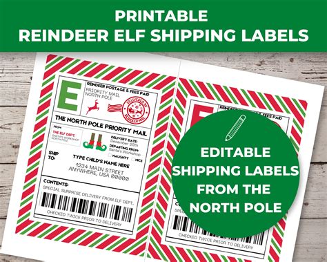 Editable Elf Mail Shipping Label, North Pole Shipping Label, Reindeer Mail Shipping Label ...