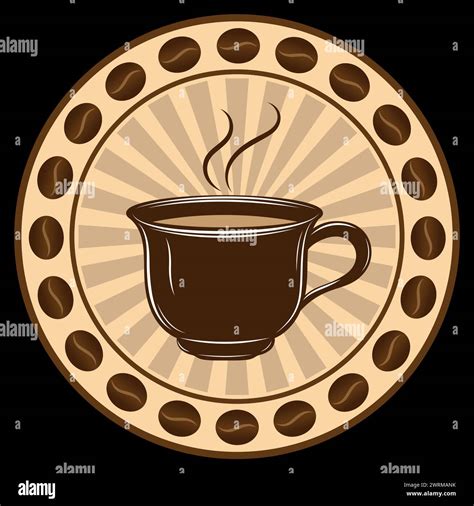 Coffee cup in a circle of coffee beans vector decorative sign for ...