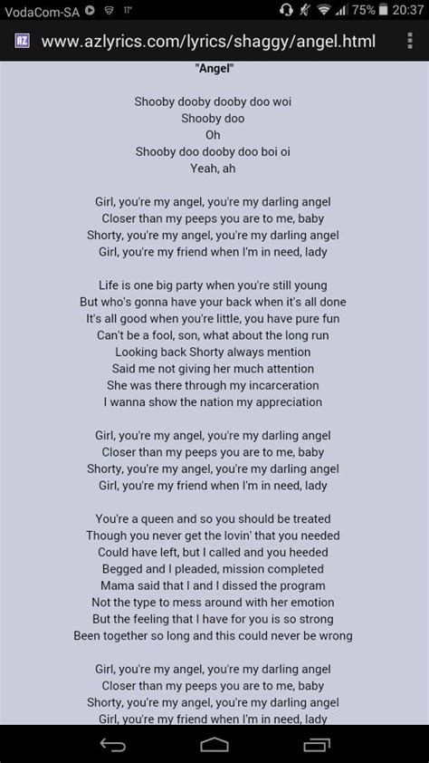 Shaggy – 'Angel' #song lyrics | Angels lyrics, Lyrics, Song quotes