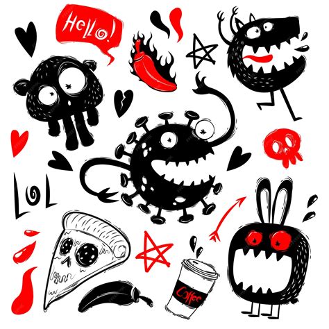 Premium Vector | Funny doodles with monsters set