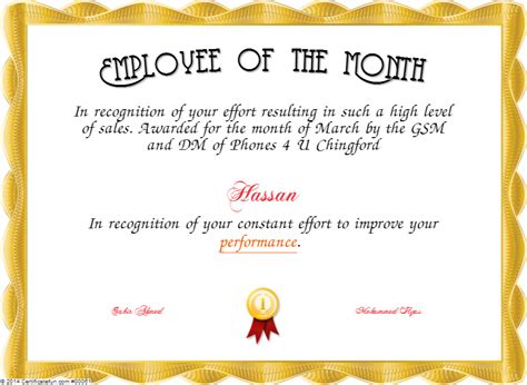 Funny Employee Of The Month Certificate Template - Invitation Templates ...