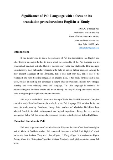 (PDF) Significance of Pali Language with a focus on its translation ...