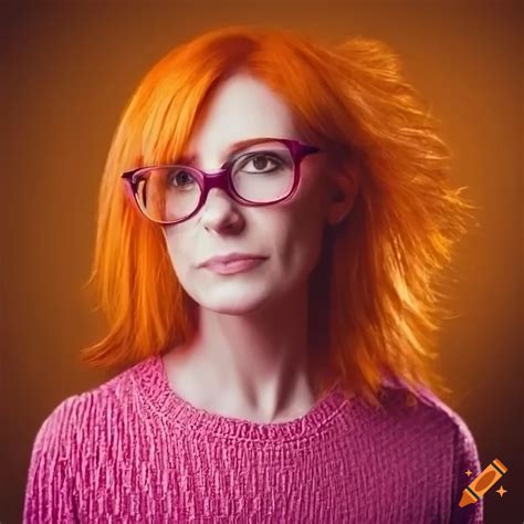 Stylish woman with orange hair and glasses