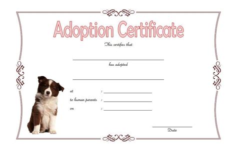 Dog Adoption Certificate Free Printable (2nd Design) in Microsoft Word and PDF format. Blank ...