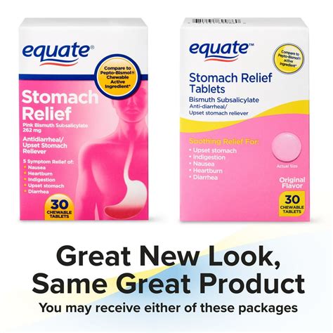 Equate Stomach Relief Chewable Tablets, 262 mg, 30 Count - Walmart.com ...