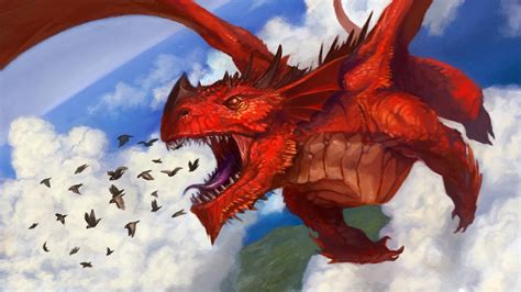 Red dragon about to eat birds digital wallpaper, dragon, fantasy art HD wallpaper | Wallpaper Flare