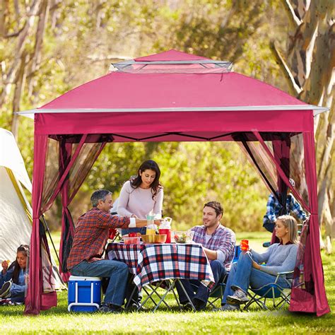 MeetLeisure 11 ft. x 11 ft. Beige Steel Pop-up Gazebo with Mosquito ...