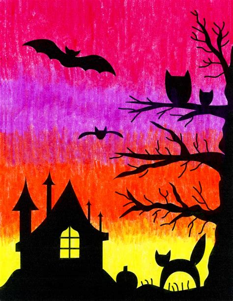 Easy Halloween Drawings: A Colorful Sunset · Art Projects for Kids