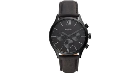 Fossil Stainless Steel Leather Strap Watch in Black for Men | Lyst