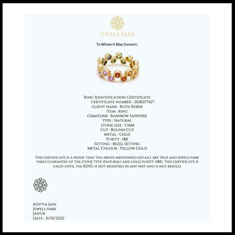 Jewellery Certificate, Jewels Park Jewellery Certificate, Gold ...